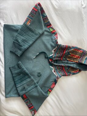 Hooey Teal Hoodie with Aztec print